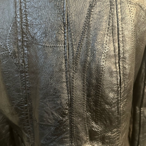 Women's Black Patchwork Leather Jacket Mid hip Small - Picture 7 of 10